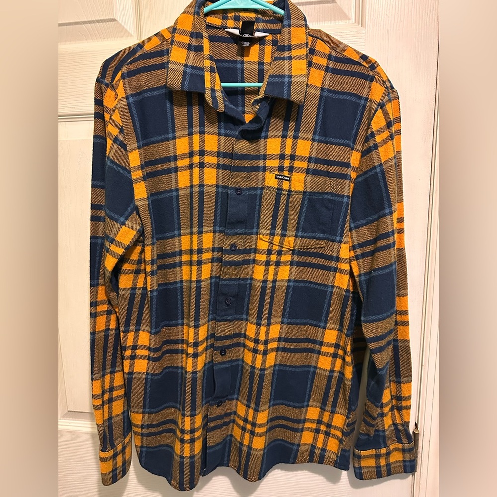 Plaid Blue and Yellow Men's Shirt Volcom Medium Flannel